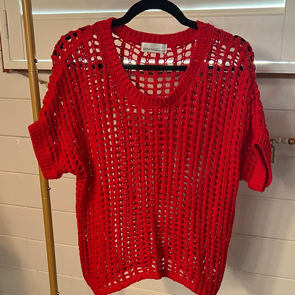 Zenana Red Open-Knit Women's Sweater